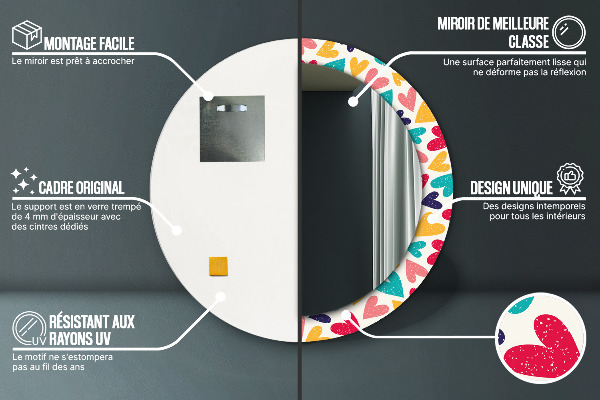 Espejo redondo impreso decorativo redondo Corazones de colores