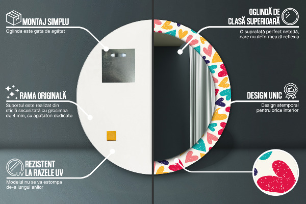 Espejo redondo impreso decorativo redondo Corazones de colores