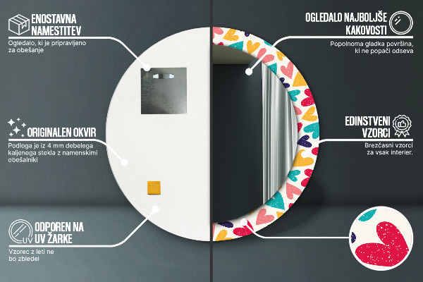 Espejo redondo impreso decorativo redondo Corazones de colores