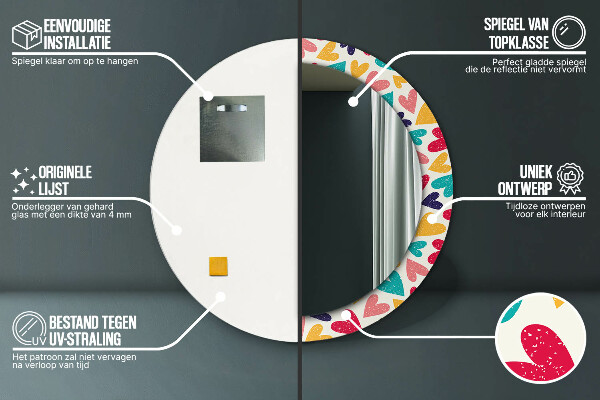 Espejo redondo impreso decorativo redondo Corazones de colores