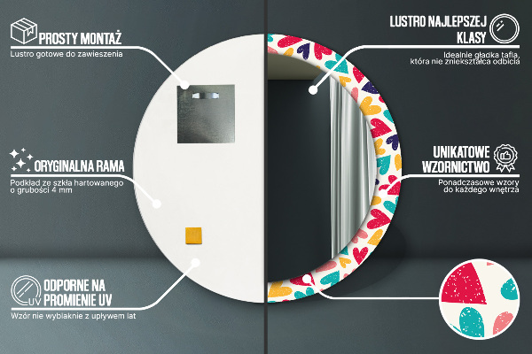 Espejo redondo impreso decorativo redondo Corazones de colores