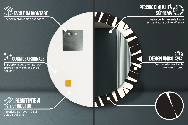 Espejo redondo marco con estampado decorativo Abstracción de geometría