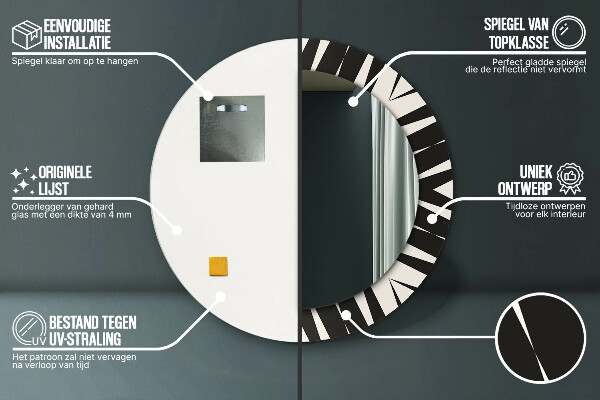 Espejo redondo marco con estampado decorativo Abstracción de geometría