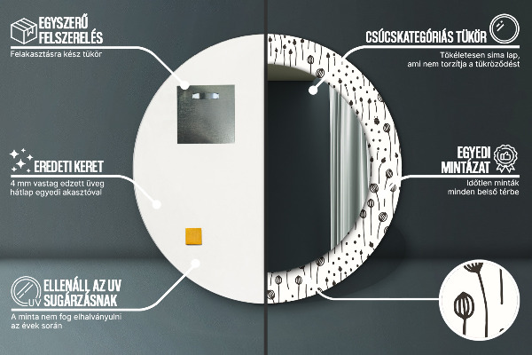 Espejo redondo marco con estampado decorativo Dibujo de flores