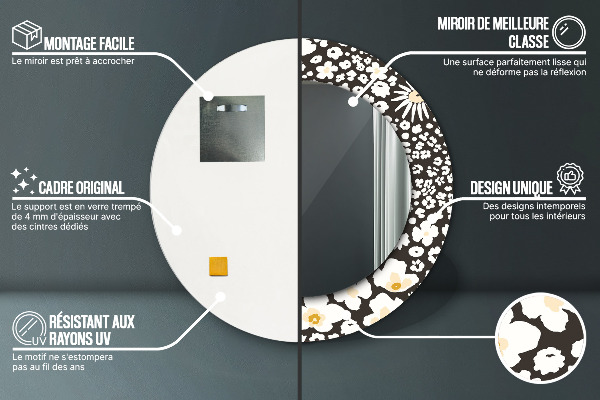 Espejo redondo marco con estampado decorativo Margaritas de marfil