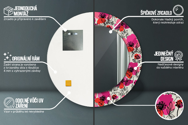 Espejo redondo con decoración Amapolas rosas