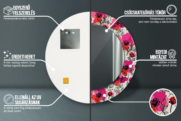 Espejo redondo con decoración Amapolas rosas