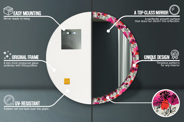 Espejo redondo con decoración Amapolas rosas