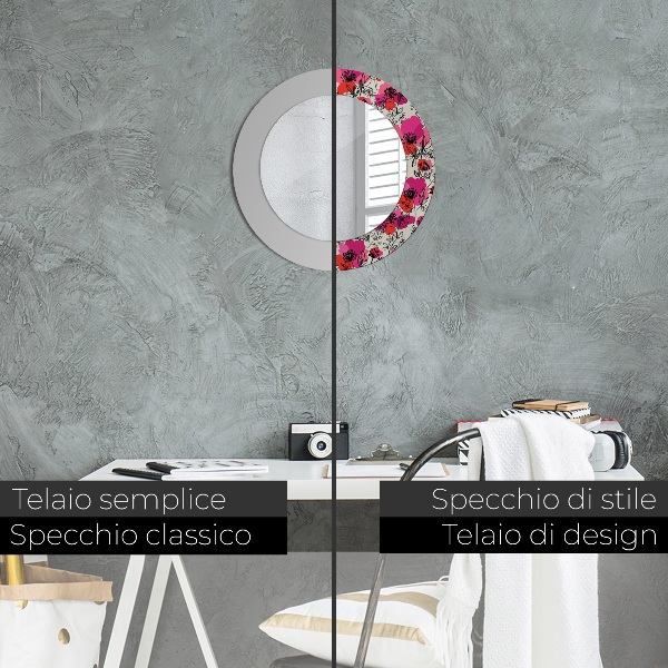 Espejo redondo con decoración Amapolas rosas