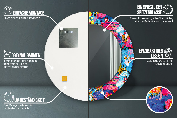 Espejo redondo con decoración Garabatos coloridos