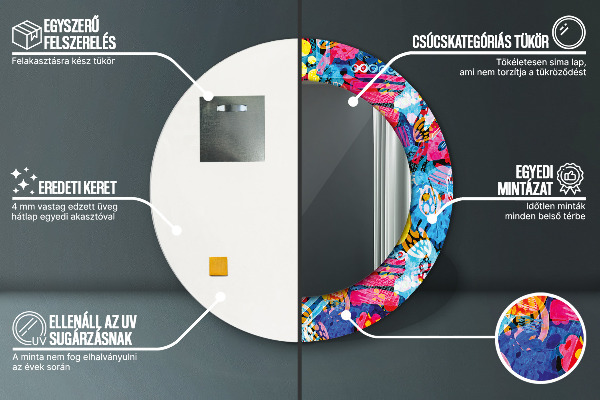 Espejo redondo con decoración Garabatos coloridos