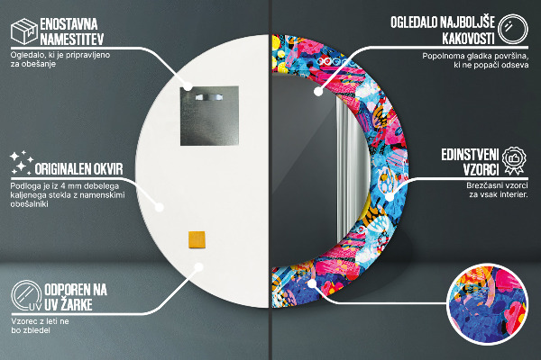 Espejo redondo con decoración Garabatos coloridos