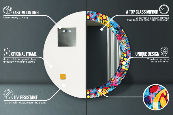 Espejo redondo con decoración Garabatos coloridos