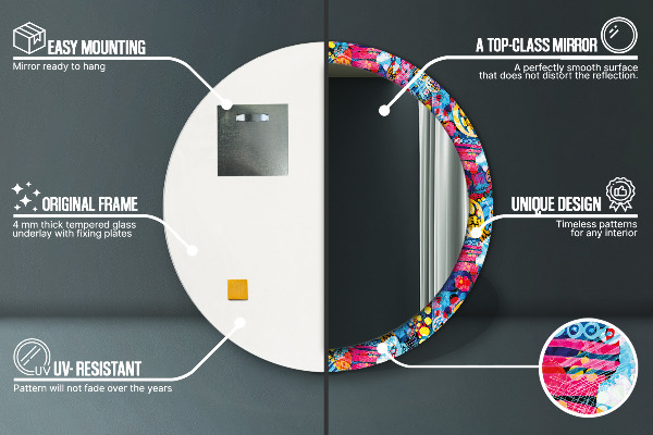 Espejo redondo con decoración Garabatos coloridos