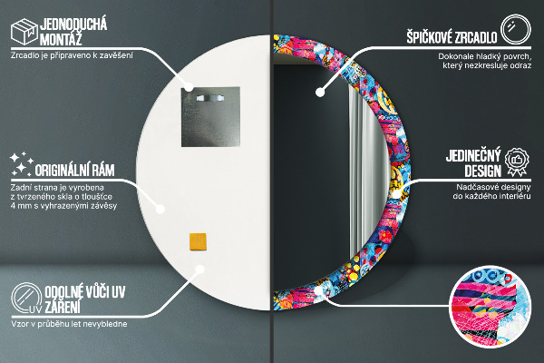 Espejo redondo con decoración Garabatos coloridos