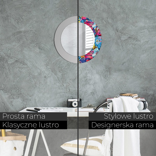 Espejo redondo con decoración Garabatos coloridos