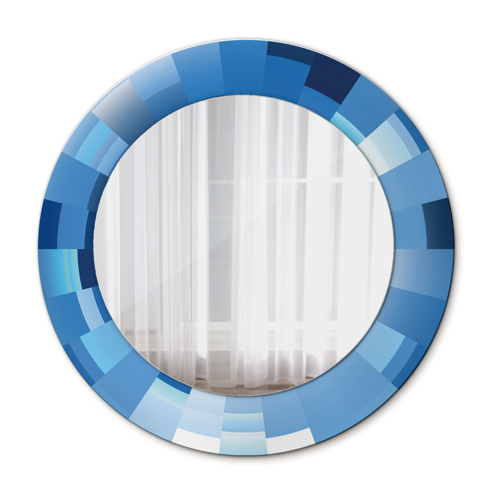 Espejo redondo con decoración Resumen azul