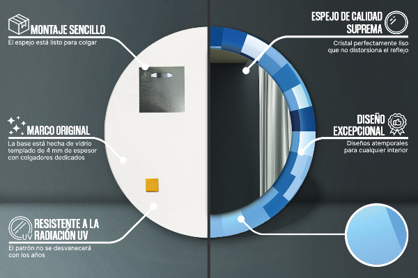 Espejo redondo con decoración Resumen azul