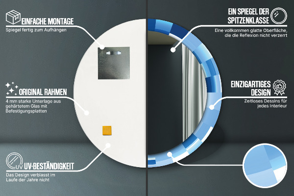 Espejo redondo con decoración Resumen azul