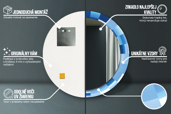 Espejo redondo con decoración Resumen azul