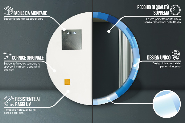 Espejo redondo con decoración Resumen azul