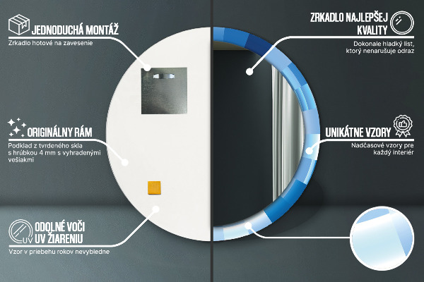 Espejo redondo con decoración Resumen azul