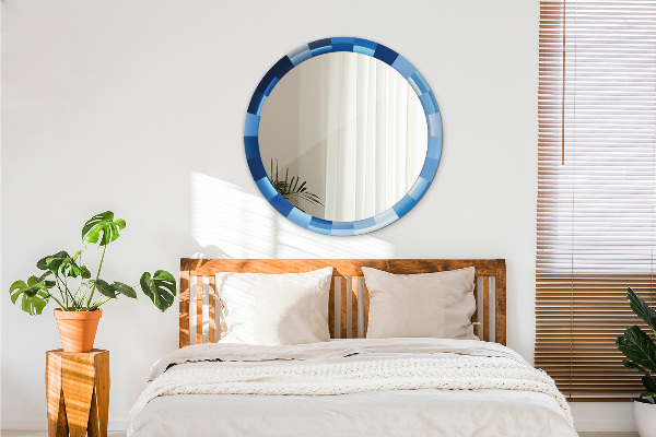 Espejo redondo con decoración Resumen azul