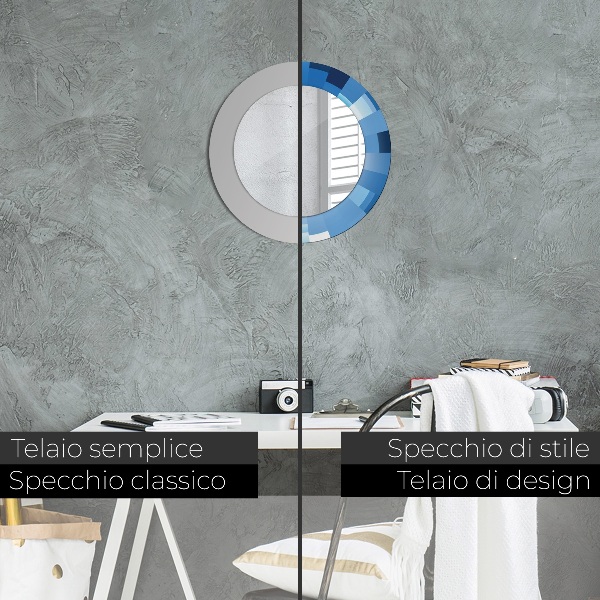 Espejo redondo con decoración Resumen azul