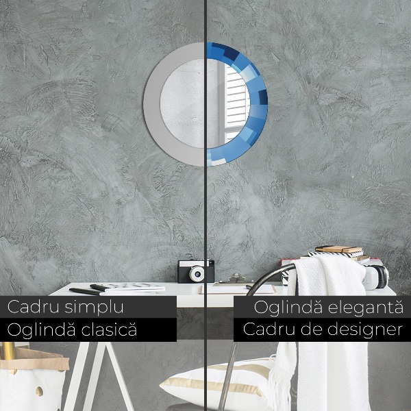 Espejo redondo con decoración Resumen azul