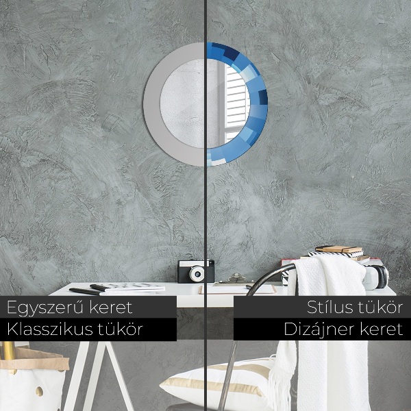 Espejo redondo con decoración Resumen azul