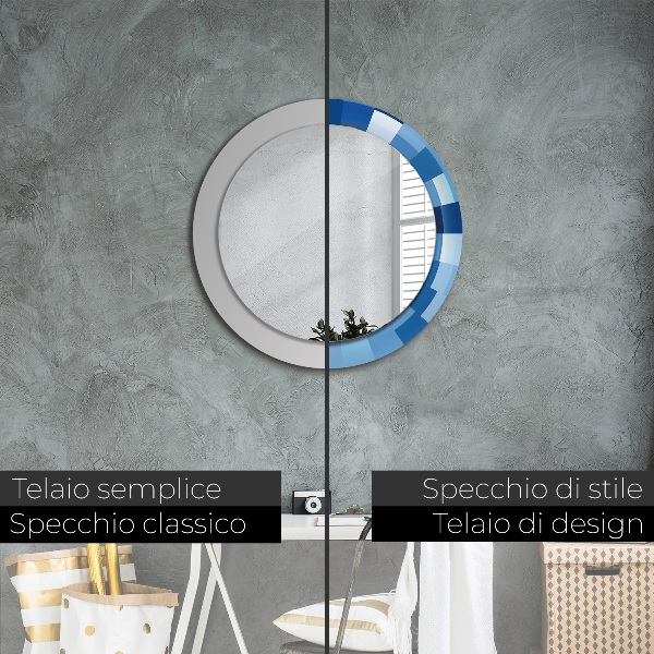 Espejo redondo con decoración Resumen azul