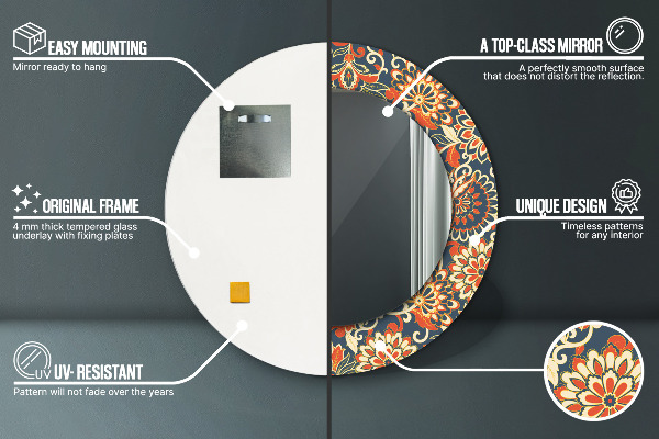 Espejo redondo con decoración Ilustración floral de la vendimia