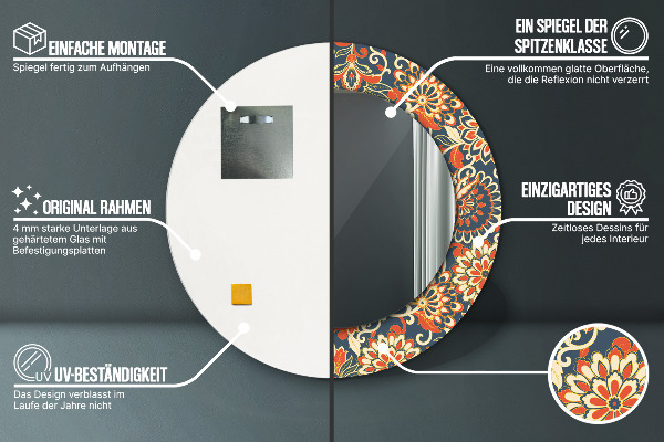 Espejo redondo con decoración Ilustración floral de la vendimia