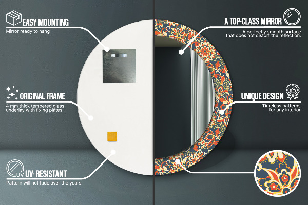 Espejo redondo con decoración Ilustración floral de la vendimia