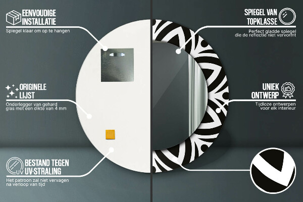 Espejo redondo con decoración Adorno geométrico negro