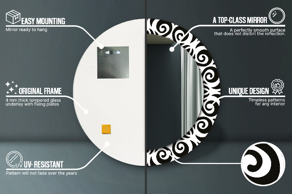 Espejo redondo con decoración Adorno geométrico negro