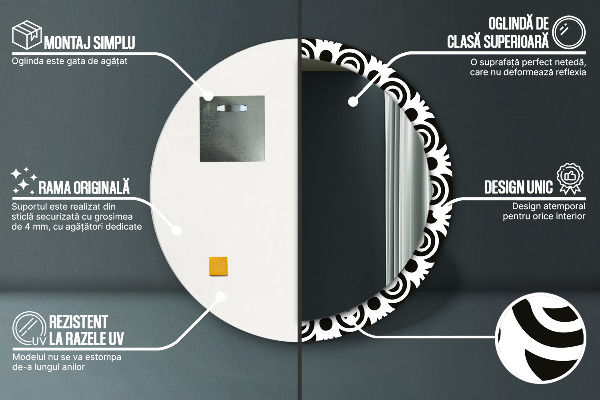 Espejo redondo con decoración Adorno geométrico negro