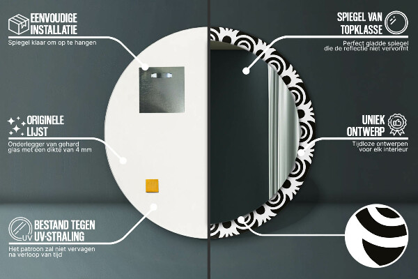 Espejo redondo con decoración Adorno geométrico negro