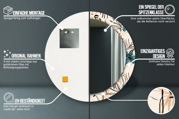 Espejo ścienne decorativo redondo Flores con estampado de jungla