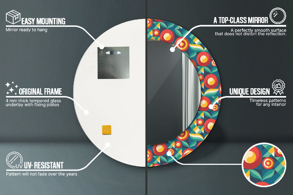 Espejo redondo impreso decorativo redondo Frutas y hojas geométricas.