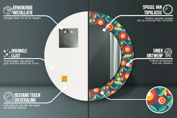 Espejo redondo impreso decorativo redondo Frutas y hojas geométricas.