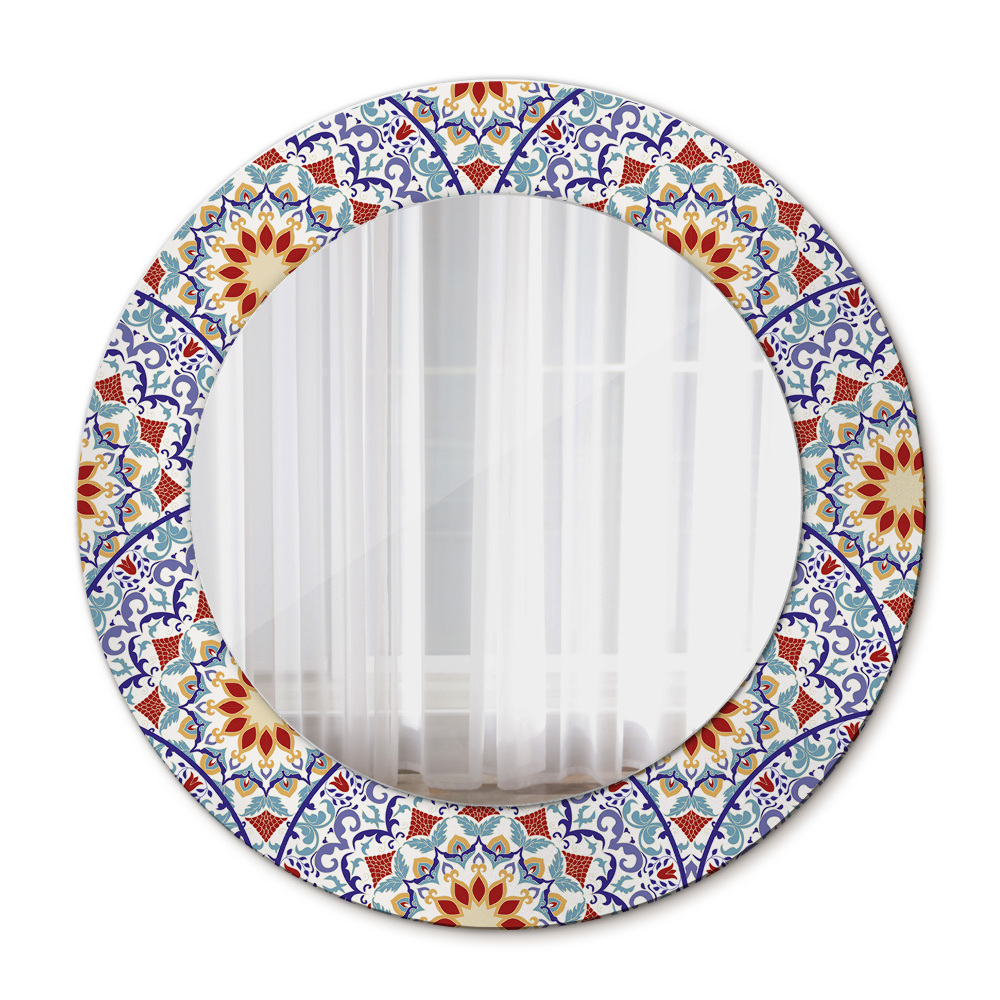 Espejo redondo marco estampado Composición colorida oriental