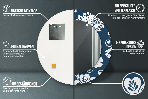 Espejo redondo impreso decorativo redondo Composición de cachemira