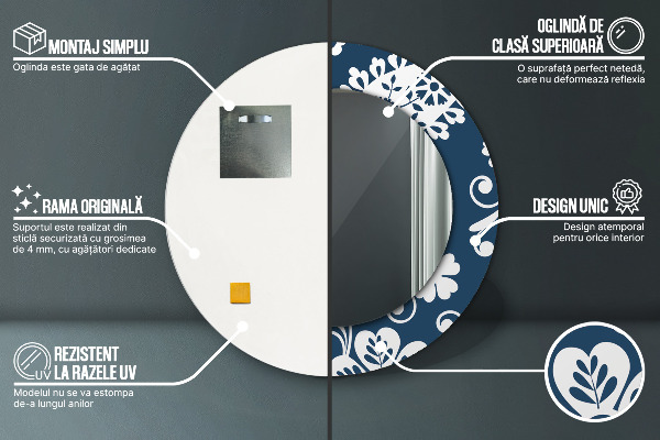 Espejo redondo impreso decorativo redondo Composición de cachemira