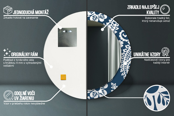 Espejo redondo impreso decorativo redondo Composición de cachemira