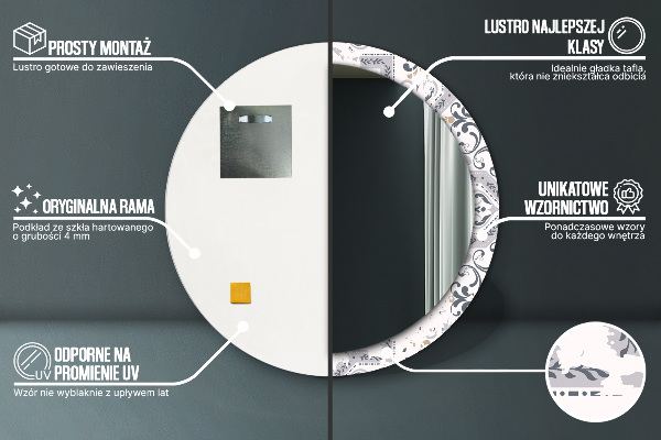 Espejo redondo marco con estampado decorativo Azulejos retros