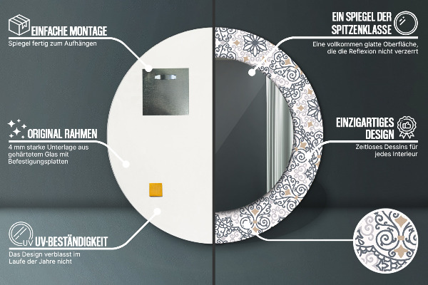 Espejo redondo marco estampado Adornos geométricos