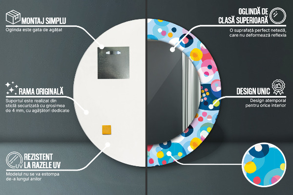 Espejo redondo marco con estampado decorativo Espinas de colores