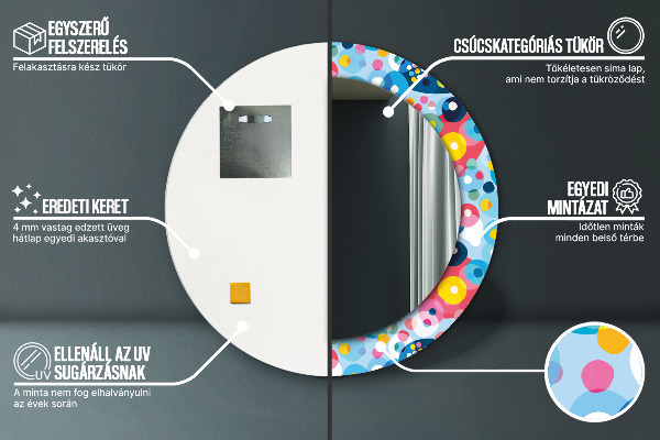 Espejo redondo marco con estampado decorativo Espinas de colores