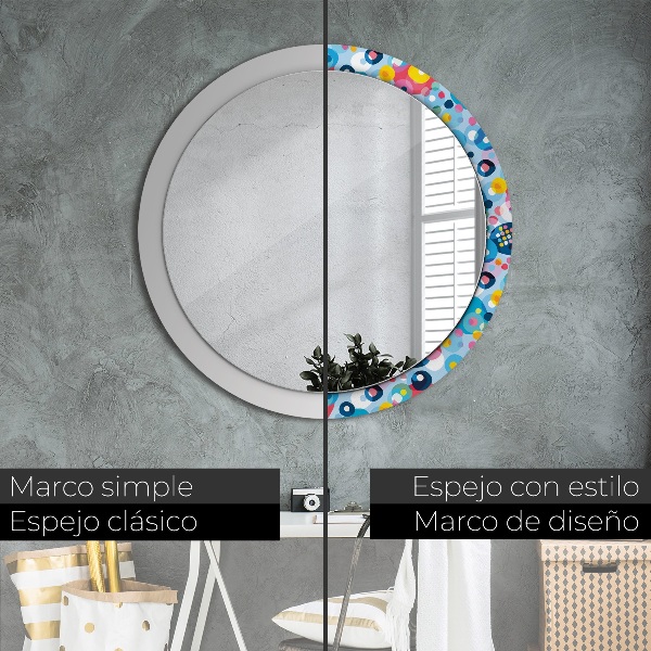 Espejo redondo marco con estampado decorativo Espinas de colores